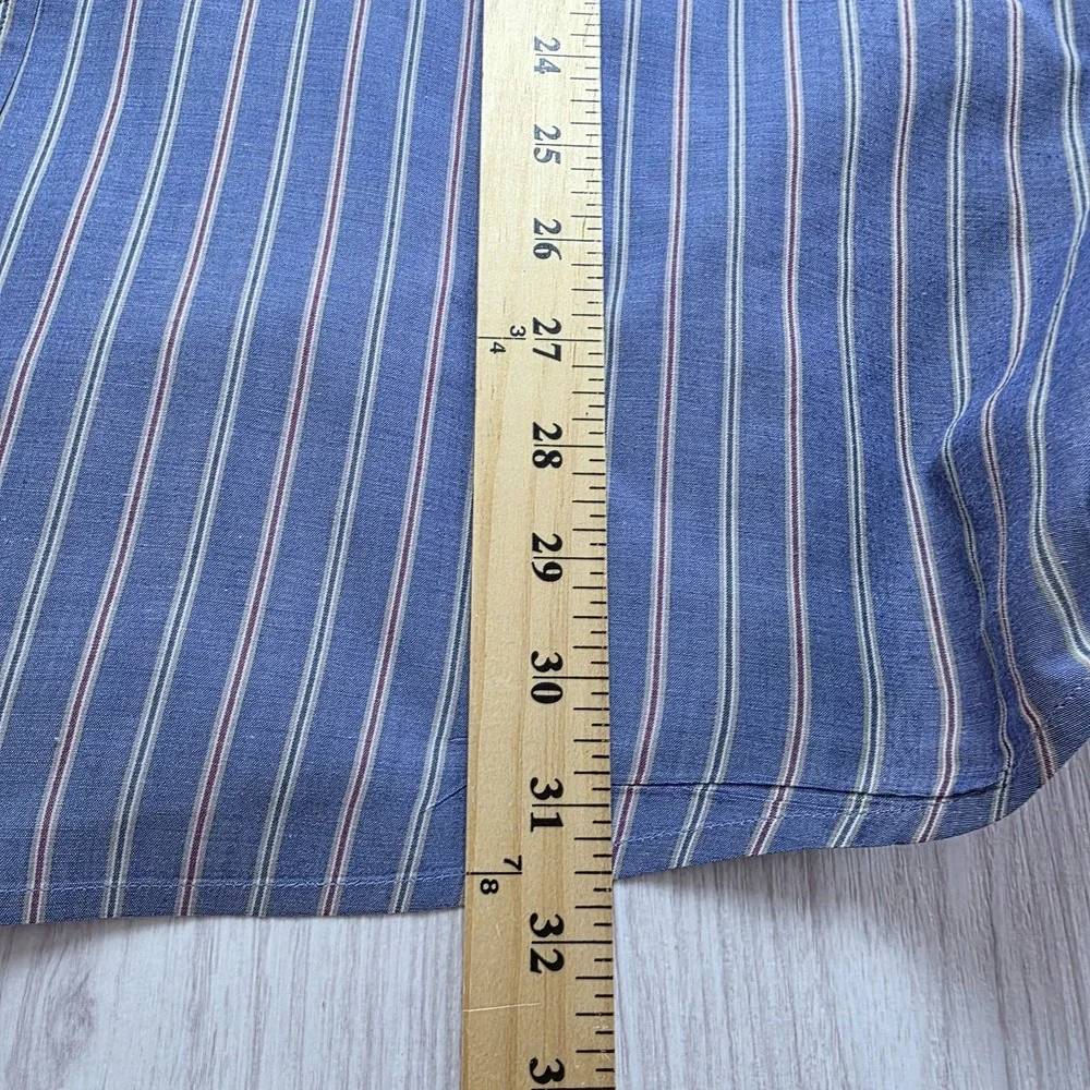 Sheplers Western Pearl Snap Shirt Blue Stripe Long Sleeve 2XLT Broken Snap‎ Cuff
